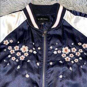 Bomber Jacket with Embroidered Flowers